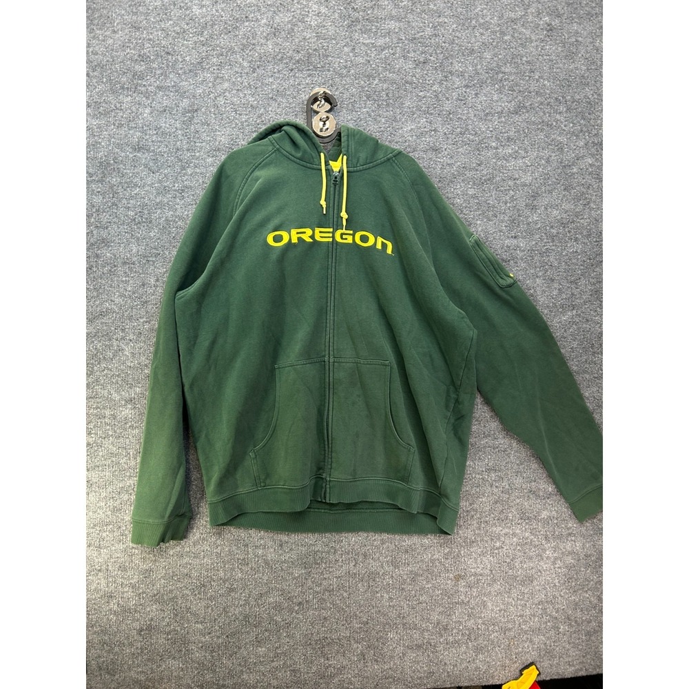 Nike Team Oregon Ducks Full Zip Hoodie Mens Green Fleece Drawstring Sports - 2XL